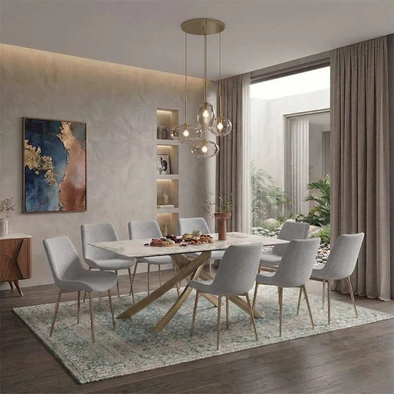 Conjunto Mesa de Jantar Lara 8 Lugares Tampo Cerâmica 180cm Cinza Cadeira e Cadeira - OUTRAS - Móveis