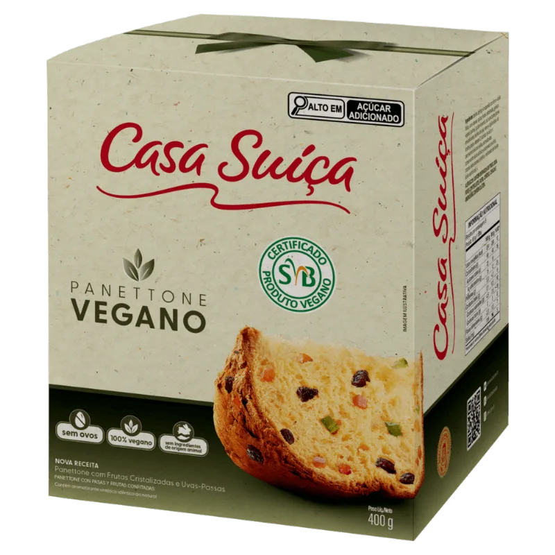 Panettone com Frutas Cristalizadas e Uvas-Passas Vegano Casa Suíça Caixa 400g