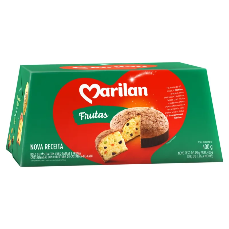 Bolo de Páscoa Marilan Cobertura Castanha-de-Caju com FrutasCristalizadas e Uvas-Passas Caixa 400g - Marilan