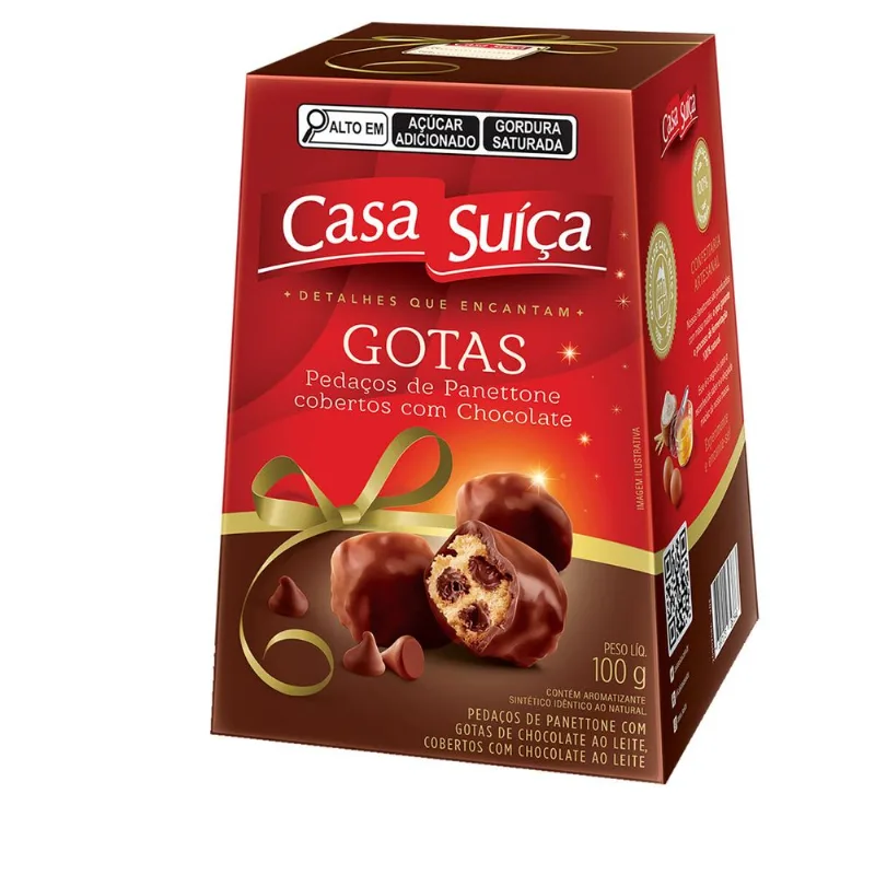 Pedaços de Panettone Casa Suíça c/ Gotas de Chocolate ao Leite e Cobertura de Chocolate ao Leite 100g