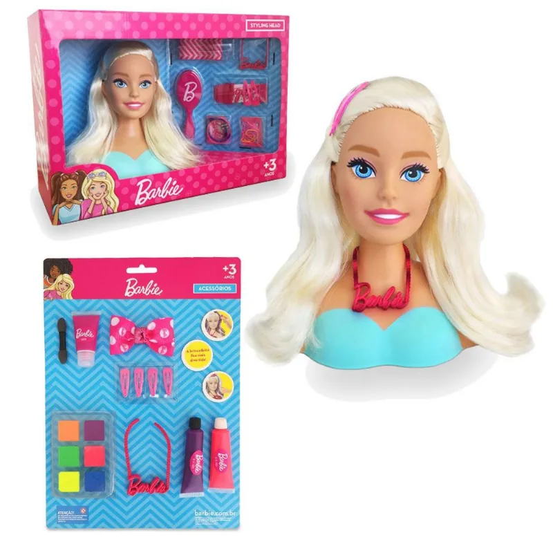 Kit Busto De Boneca Barbie Hair Styling Mais Maquiagem Pupee