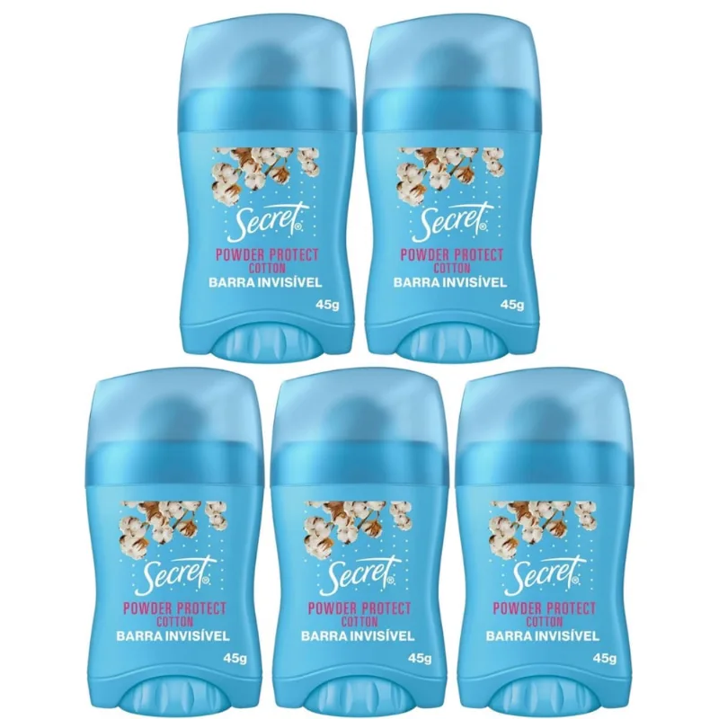 Kit 5 Desodorante Barra Secret Powder Protect Cotton 45g