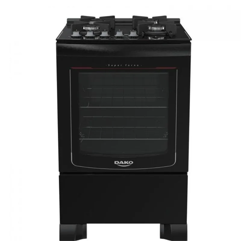Fogão 4 Bocas Dako Glass c/ Mesa de Vidro Preto Bivolt