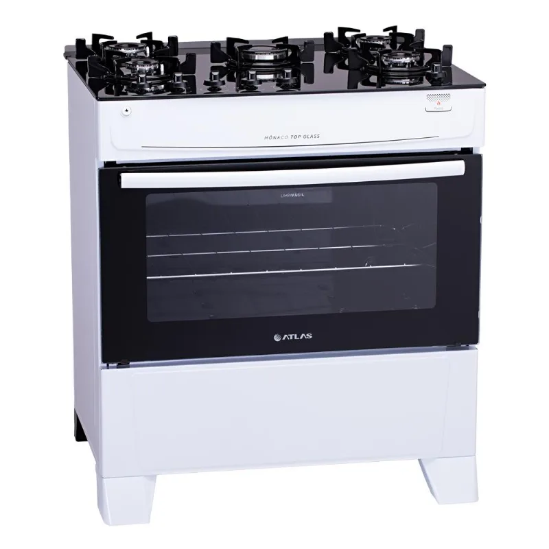 Fogão 5 Bocas Gás Mesa Vidro Mônaco Top Glass Atlas Branco