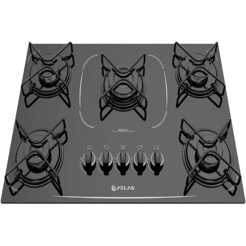 Cooktop 5 bocas Atlas Agile Up Glass Preto com Acendimento Superautomático - Bivolt