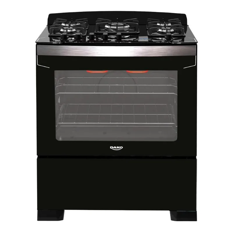 Fogão 5 bocas Dako Diplomata Mesa Vidro Grill Elétrico Preto