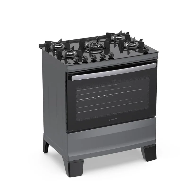 Fogão 5 Bocas Atlas Agile Up Com Mesa De Vidro A Gás Bivolt Titanium