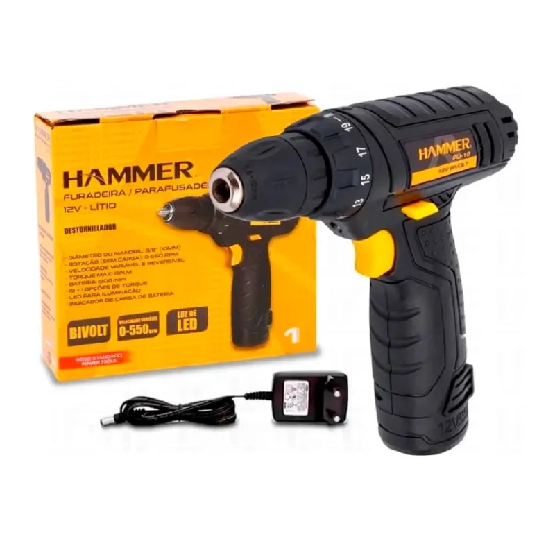 Furadeira/Parafudeira Hammer PLI10 12V Bivolt - Hammer - Utilidades E Casa