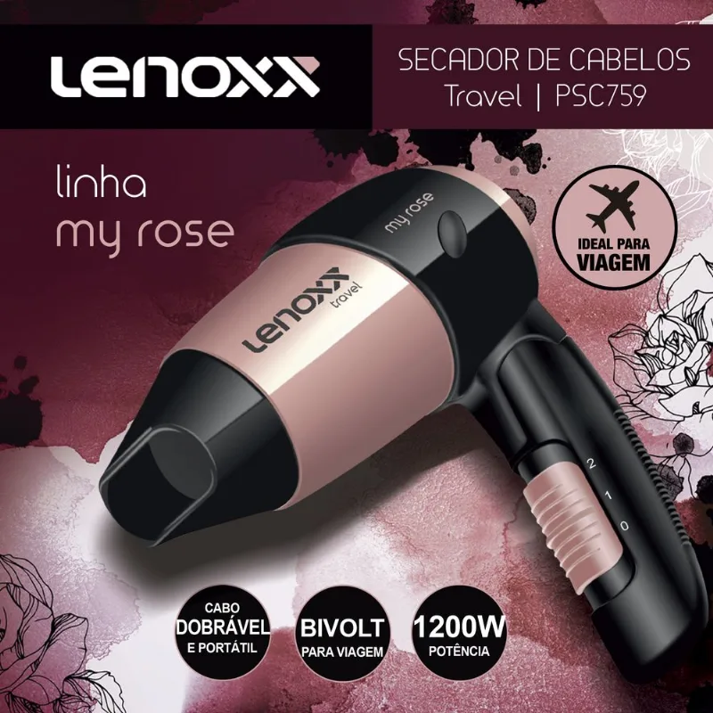 Secador de Cabelos Lenoxx My Rose Travel PSC759 Bivolt