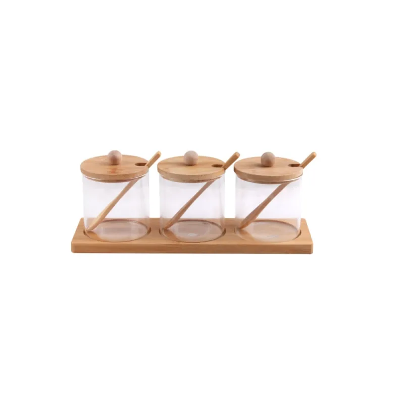 Porta-Condimentos 3 Potes De Vidro Com Suporte Liége - Haüskraft - Utilidades Domesticas