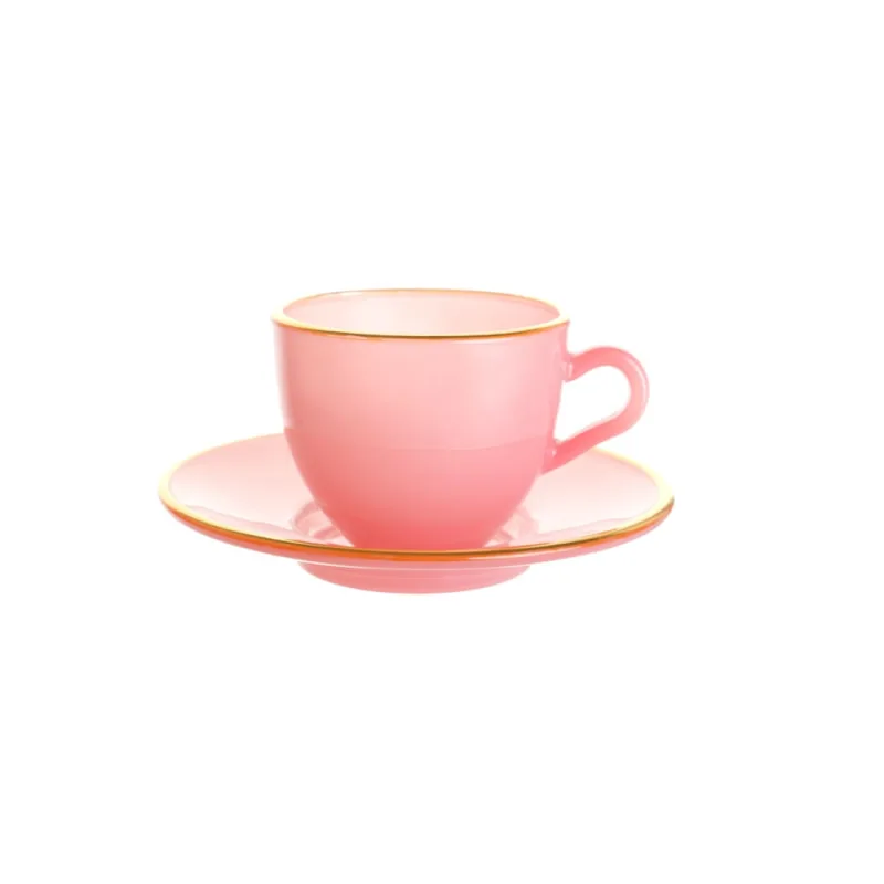 Xicara Café Matte Rosa com Borda Dourada 85Ml 4 Peças - Haüskraft - Utilidades Domesticas