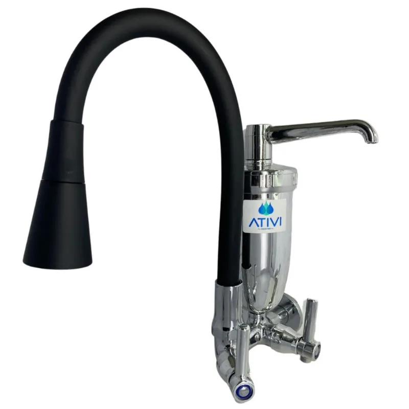 Torneira Com Filtro Gourmet Cromado Abs Alavanca Cone Preto Ativi