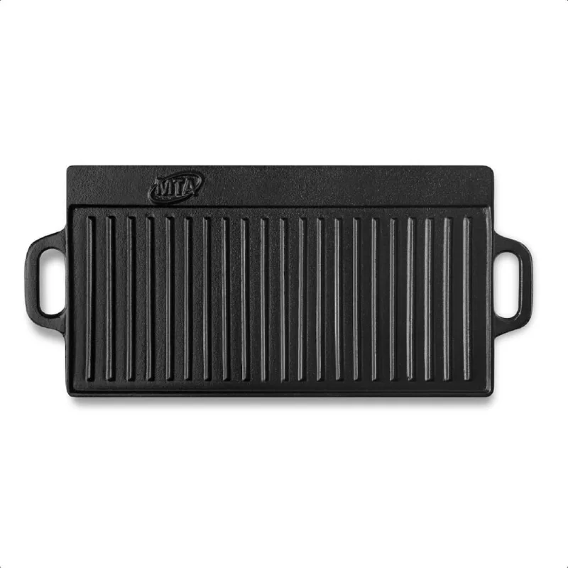 Chapa De Ferro Fundido Grill Reversível para Forno Fogão Churrasqueira Alta Durabilidade 51Cm X 23Cm Preto mta - 8320