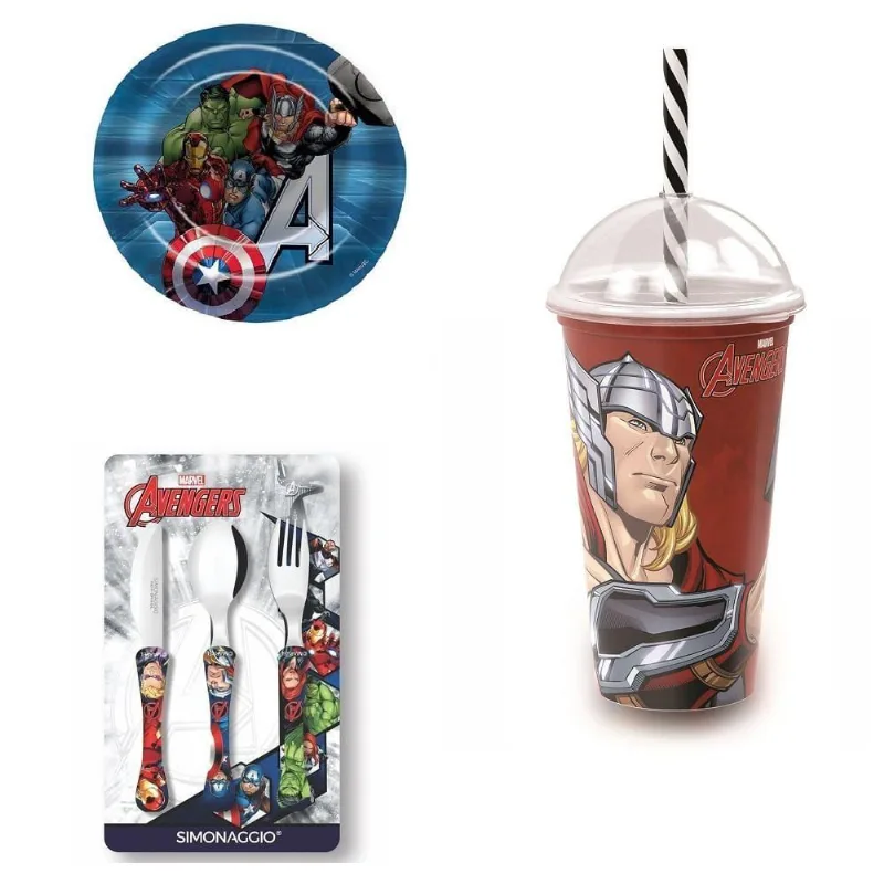 Kit Avengers Prato Talheres e Shake Thor