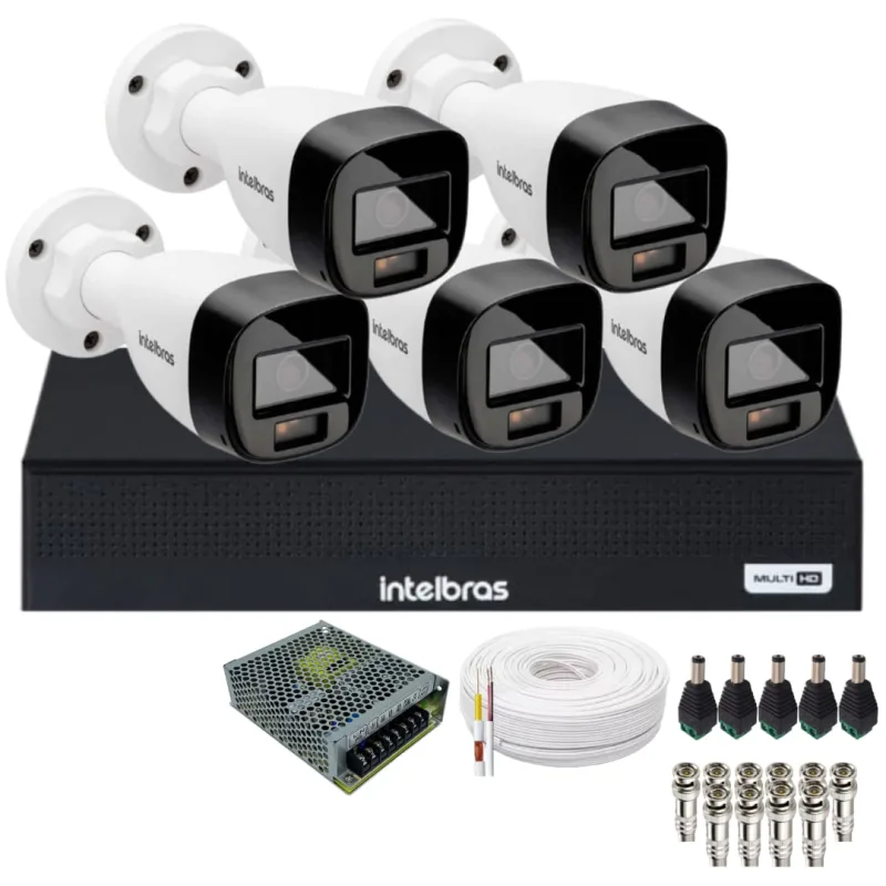 Kit 5 Câmeras Imagem Coloridas 1120b Full Color Intelbras Dvr Intelbras 08 Canais 1108-c S/Hd - Intelbras - Câmeras E Drones