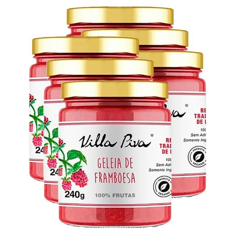 Kit 6X: Geleia Framboesa 100% Frutas Sem Adição Açúcar Villa