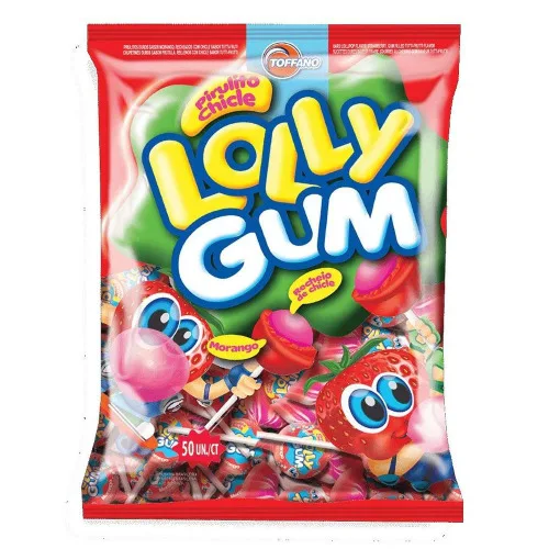 Pirulito Toffano Lolly Gum Morango 600 G - LOLLY