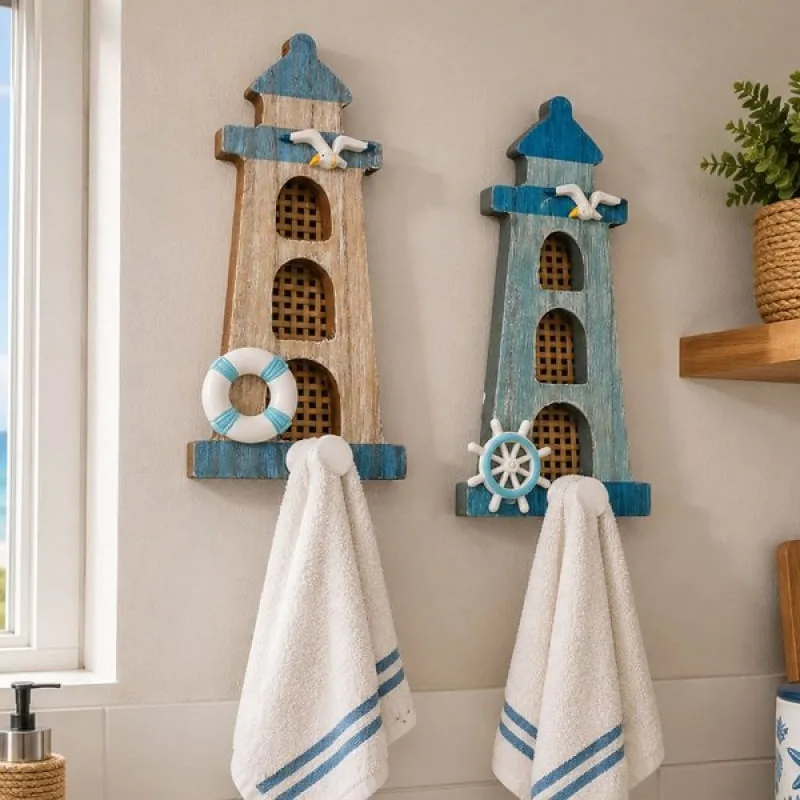 Porta Toalha Decoração De Parede Casa Praia Náutico Kit 2pçs - Genérico - Utilidades Domesticas