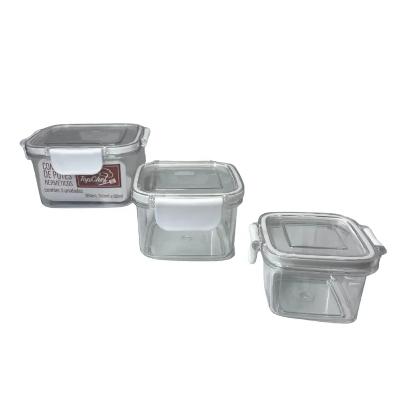 Conjunto 3 Pote Hermético Quadrado - TOP RIO - Utilidades Domesticas
