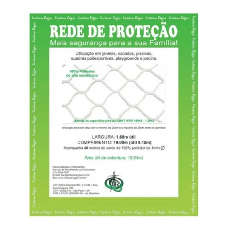Kit Rede de Proteção Malha 6x6cm com Corda Victoria Reggia Kit Rede de Proteção 1,60x10,00m Malha 6x6cm com Corda Preta