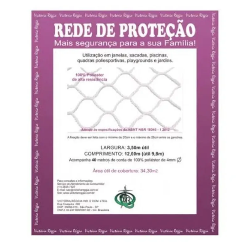 Kit Rede de Proteção Malha 6x6cm com Corda Victoria Reggia Kit Rede de Proteção 3,50x12,00m Malha 6x6cm com Corda Preta