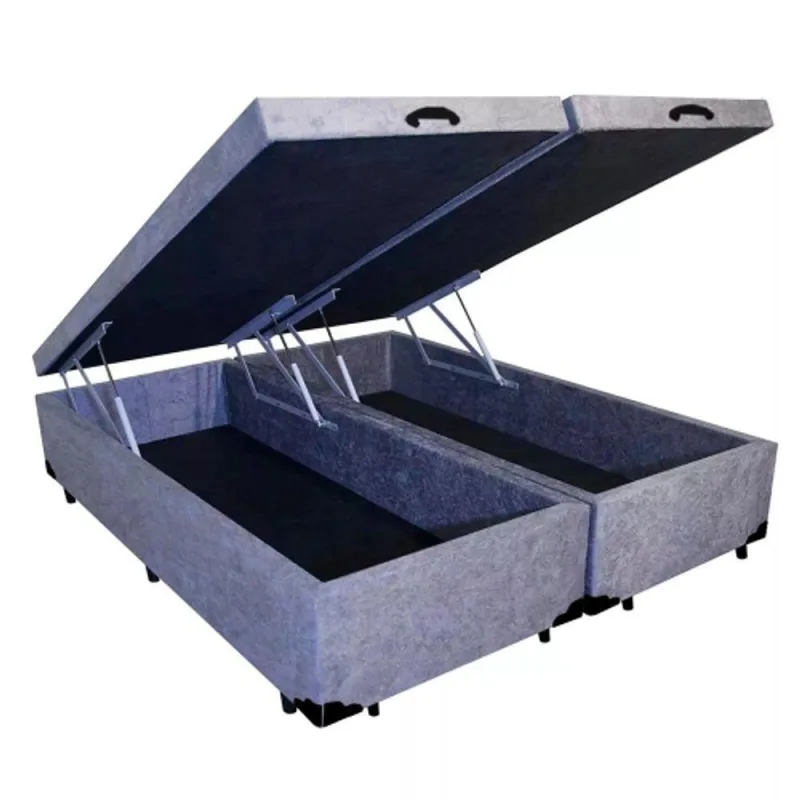 Cama Box Baú Casal Em Sued Cinza Bipartido - 138x188 - OUTRAS - Móveis