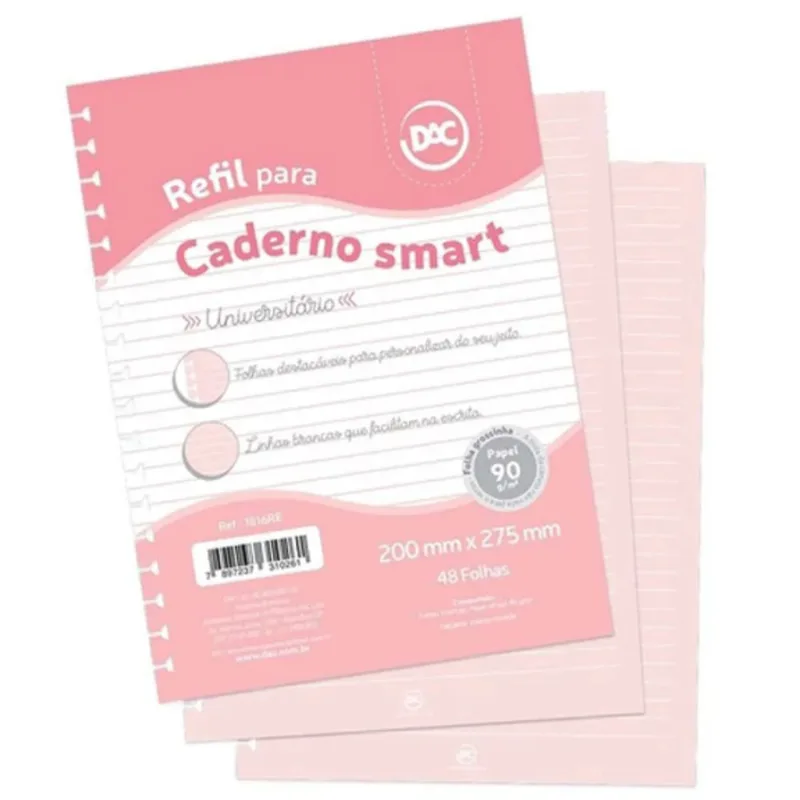 Refil Caderno Universitário Smart Rosa 90g 48 Folhas