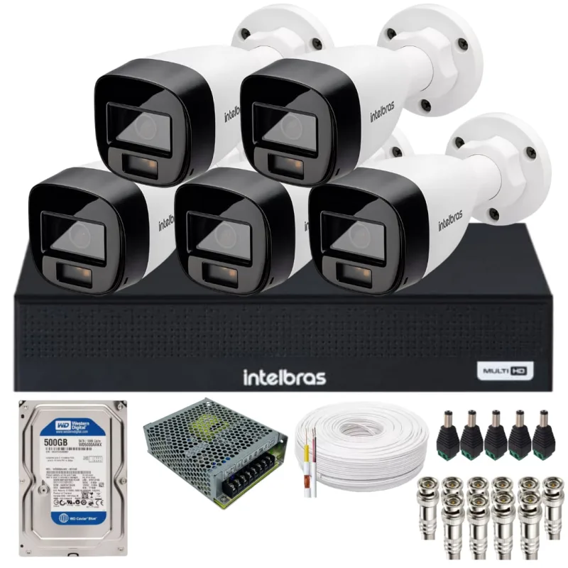 Kit 5 Câmeras Intelbras Vhd 1220 B Full Color Dvr Intelbras 08 Canais 1108-c Acompanha Hd No Dvr - Intelbras - Câmeras E Drones