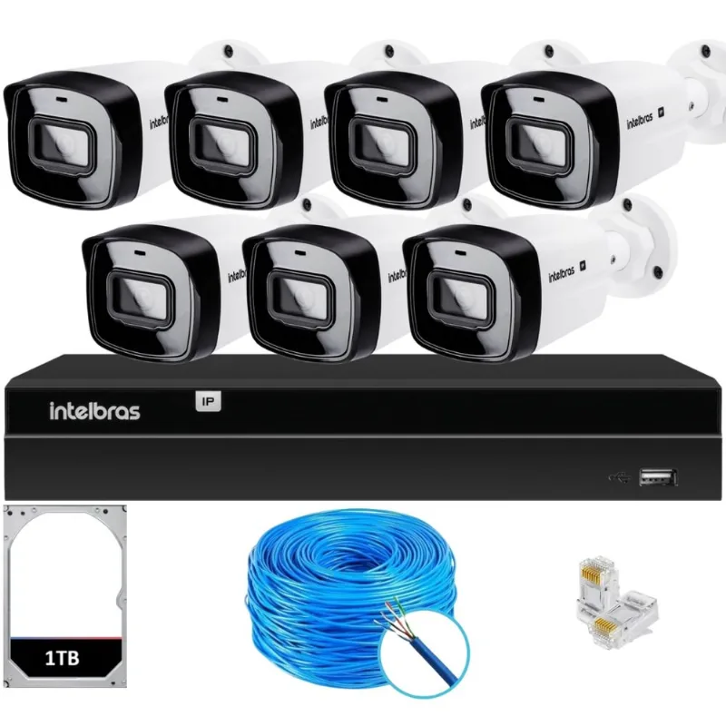 Kit CFTV 7 Câmeras IP Vipc 1230B Intelbras NVD 1408P HD 1TB