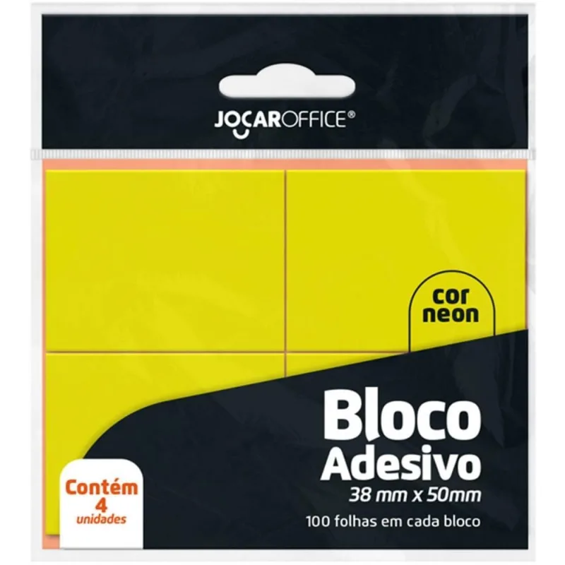 Bloco de Recado Autoadesivo Amarelo Neon 38X50MM 100FLS. BL.C/04