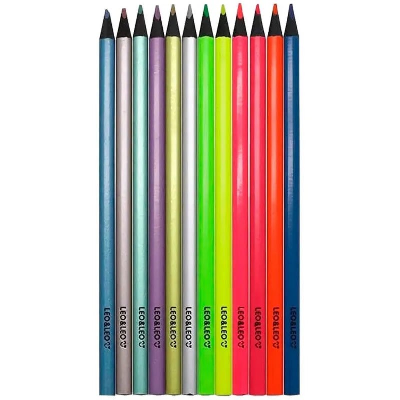 Lápis De Cor Leo&Leo 12 Cores Especiais Neon E Metálicas (MP)