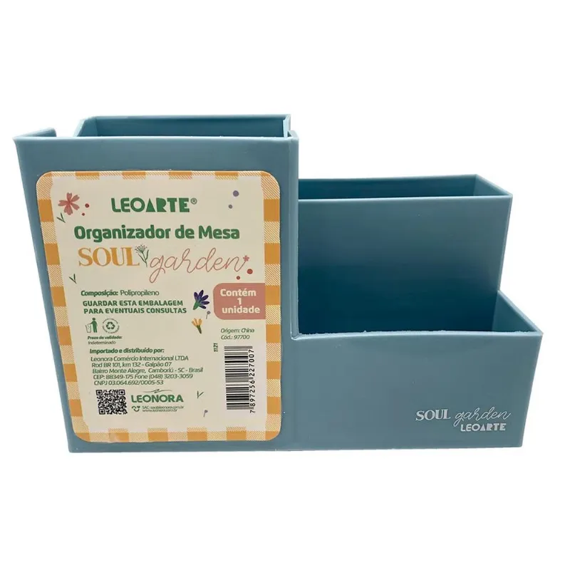 Organizador De Mesa 3 Divisórias Soul Garden Azul