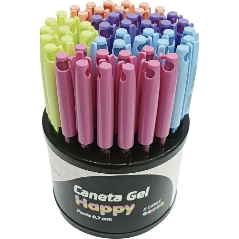 Caneta GEL HAPPY 0.7MM 5CORES - LEONORA - Papelaria