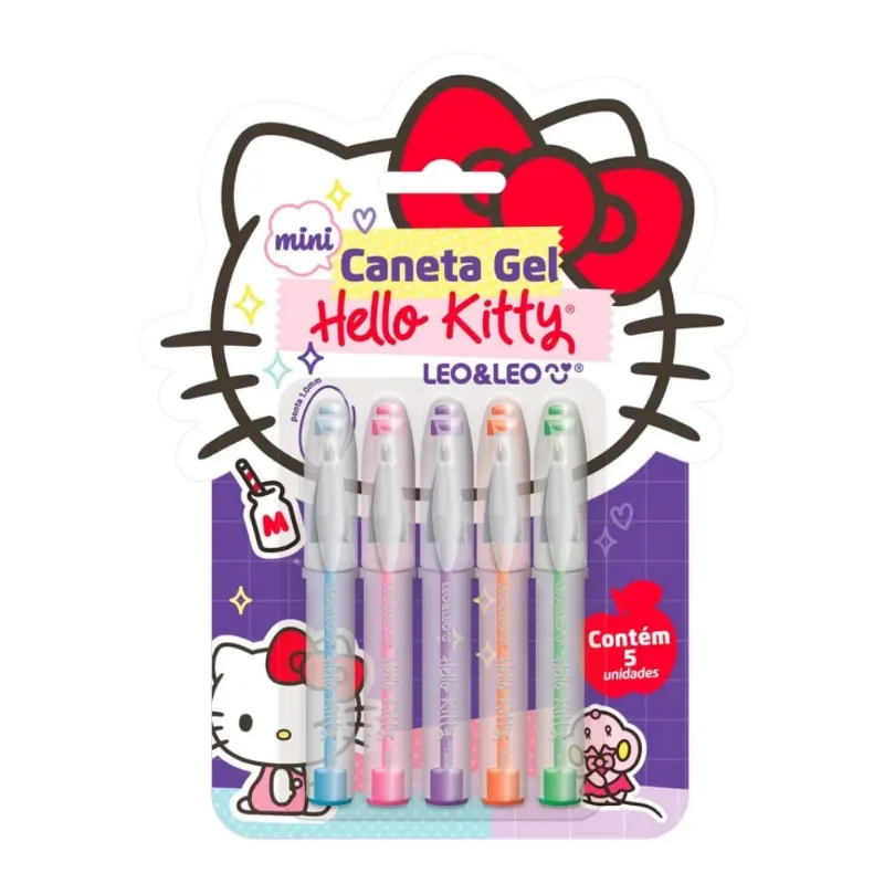 Caneta Esferográfica Mini Hello Kitty 1.0 Colorida - Blister Com 5 Unidades Leo&Leo