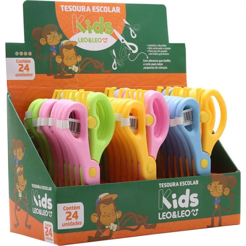 Tesoura Escolar KIDS 4 Cores - LEONORA