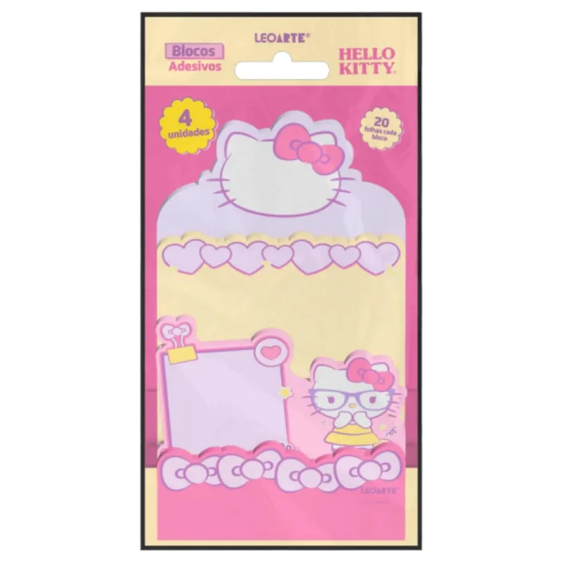 Bloco Adesivo Hello Kitty Leoarte 20 Folhas Com 4 Unidades