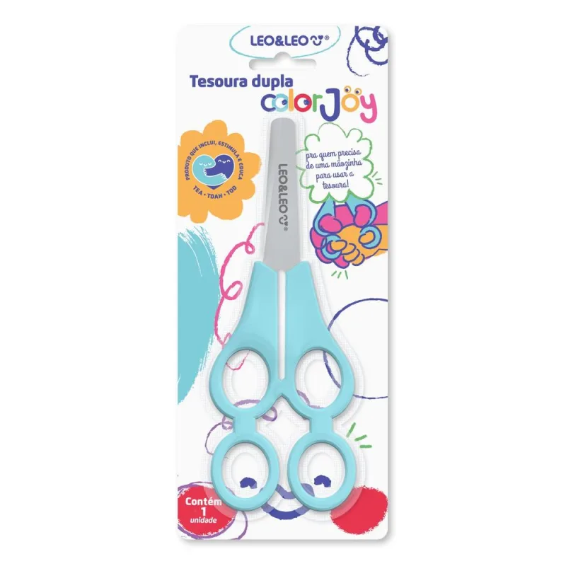 Tesoura Escolar Dupla Color Joy - LC - Papelaria