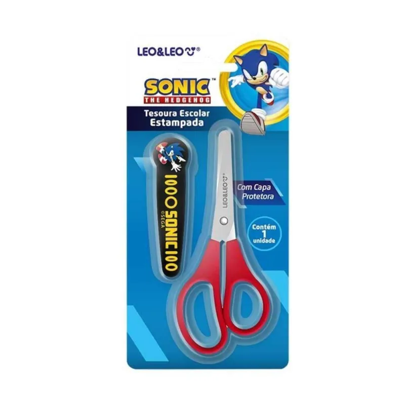 Tesoura Escolar Com Capa Sonic Leonora - LEONORA