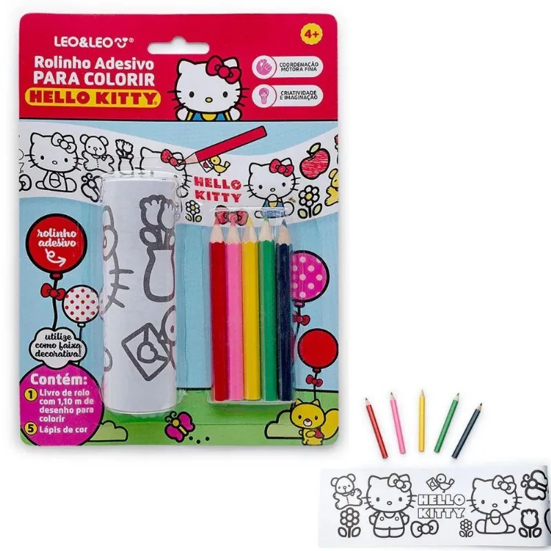 Rolinho Adesivo Para Colorir Hello Kitty Com Rolo De 1,10m Leo & Leo