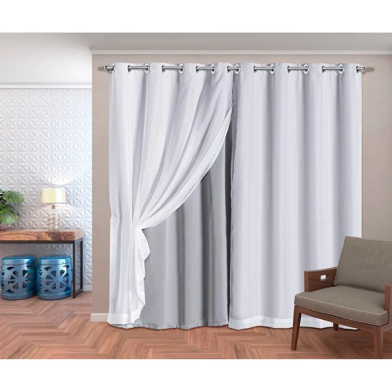 Cortina Blackout Tecido Class com Voil 2,80m x 2,30m Gelo
