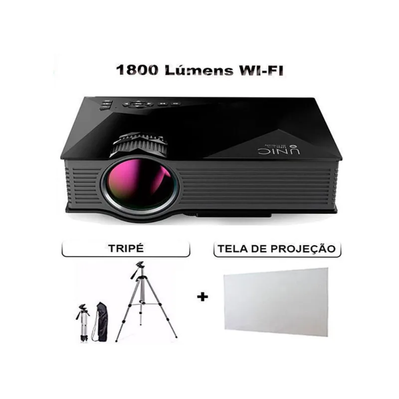 Kit Professor Data Show Datashow Projetor Wifi Tripe Hd Telao Av 1800 Lumens