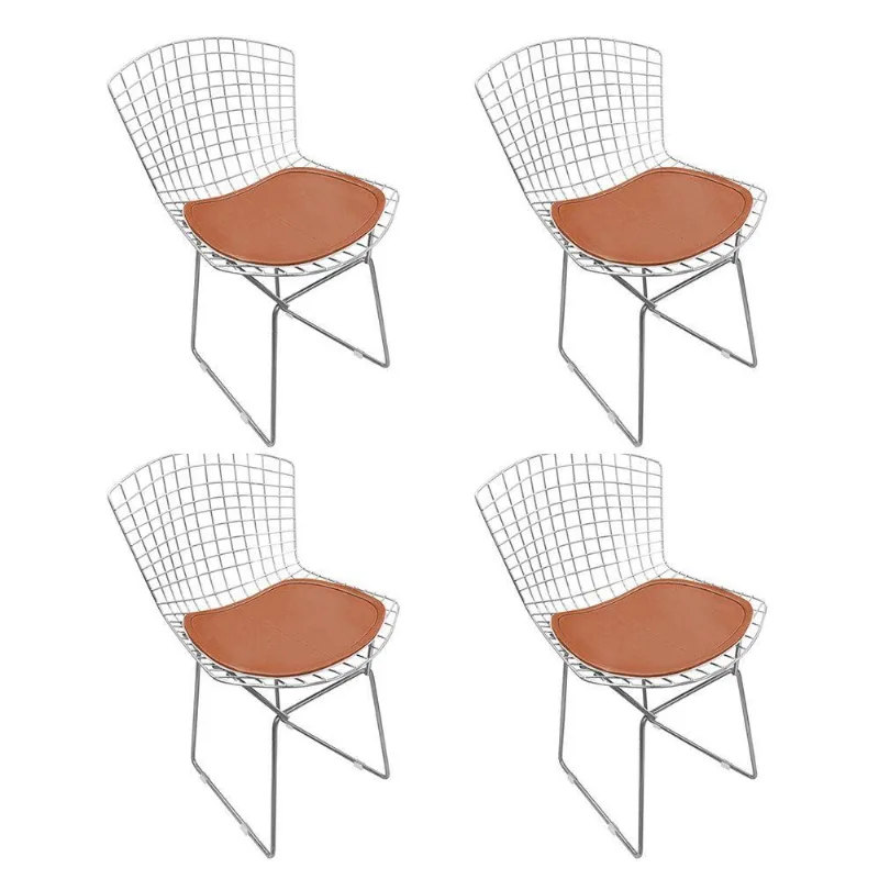 Kit 4 Cadeiras Bertoia Cromada Com Assento Sintético Cobre