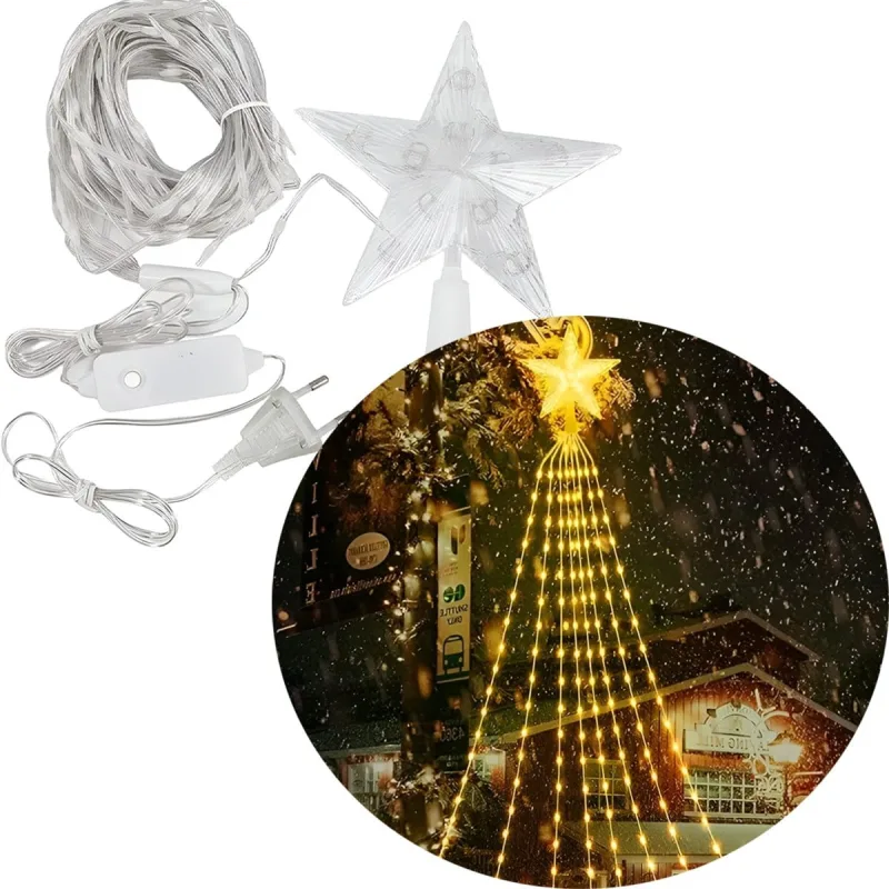 Pisca Luzes LEDs Amarelo Ponteira Estrela Árvore De Natal - Genérico