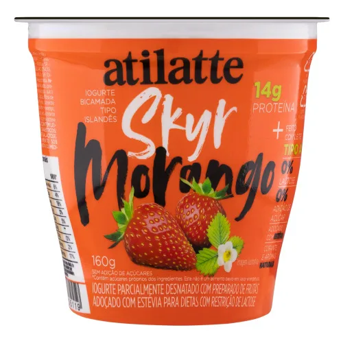 IOGURTE PARCIALMENTE DESNATADO SKYR MORANGO ZERO LACTOSE ATILATTE POTE 160G - ATILATTE - Laticínios