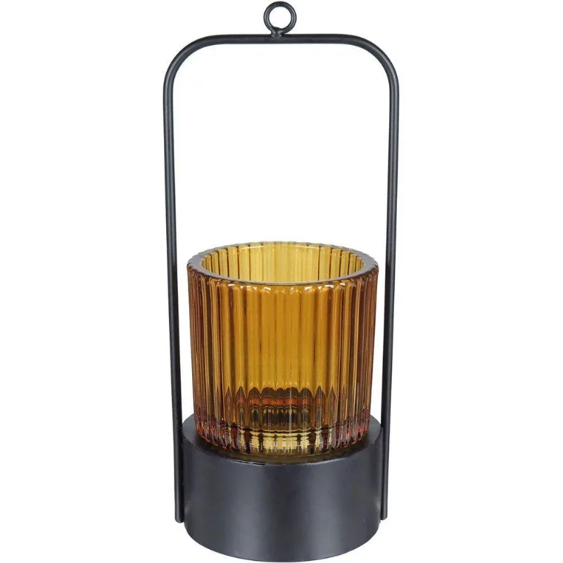 Castiçal Decorativo Porta Vela Home&amp;co Metal 25x10x9cm Âmbar