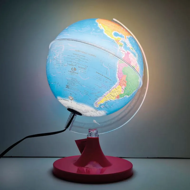 Globo Terrestre Educacional Escolar 21Cm Led Base Rosa