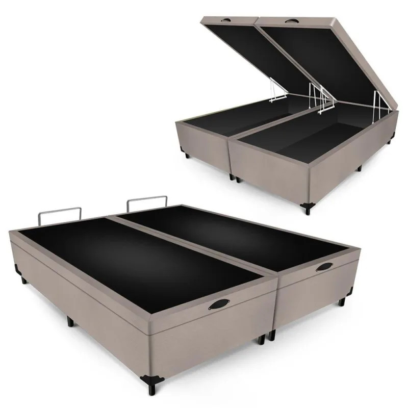 Cama Box com Baú Casal Bipartido Sistema Pneumático Suede Bege - OUTRAS - Colchões