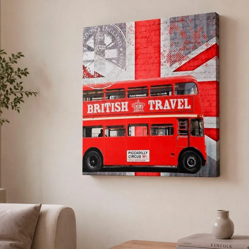 Quadro Decorativo Carro Retrô Vintage Quadrado 40x40CM em MDF Vermelho - OUTRAS - Agro