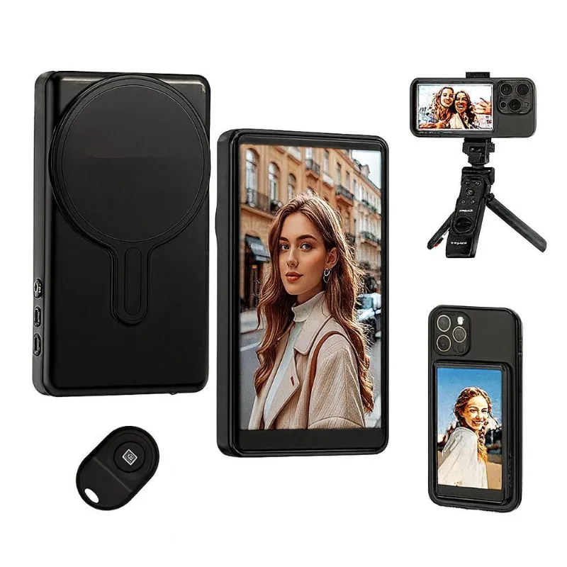 Tela Monitor De Selfie Para Celular Utibom Com Tela 4K Ultra Hd E Fixação Magnética Preto
