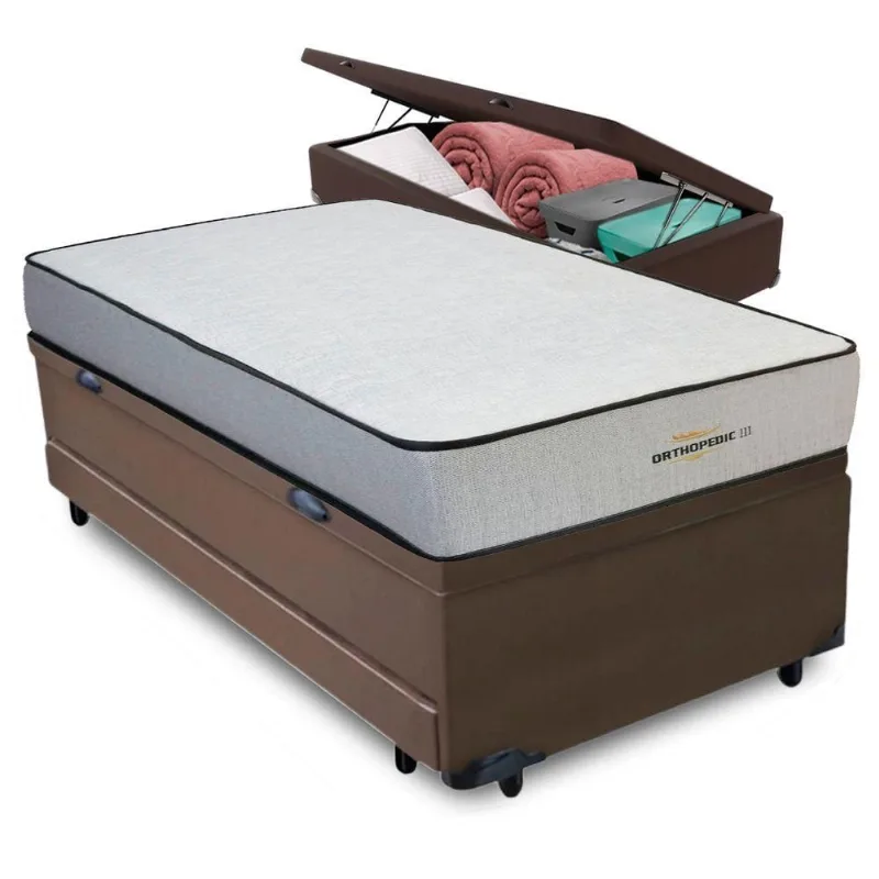 Bicama Baú com Colchão Solteiro Orthopedic D33 V Tech Marrom Vtech